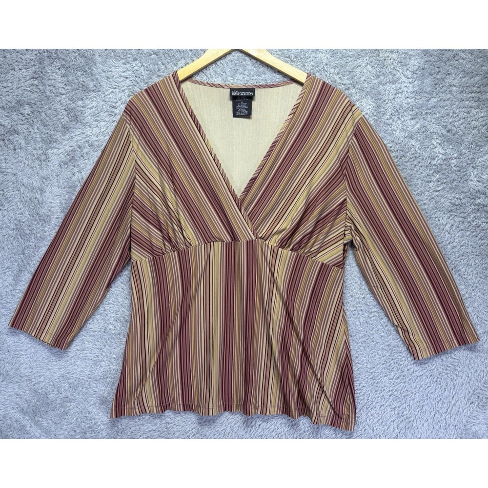 VTG No Boundaries Juniors 2X Striped Babydoll Top Y2K V Neck Coquette Stretch - Picture 3 of 10